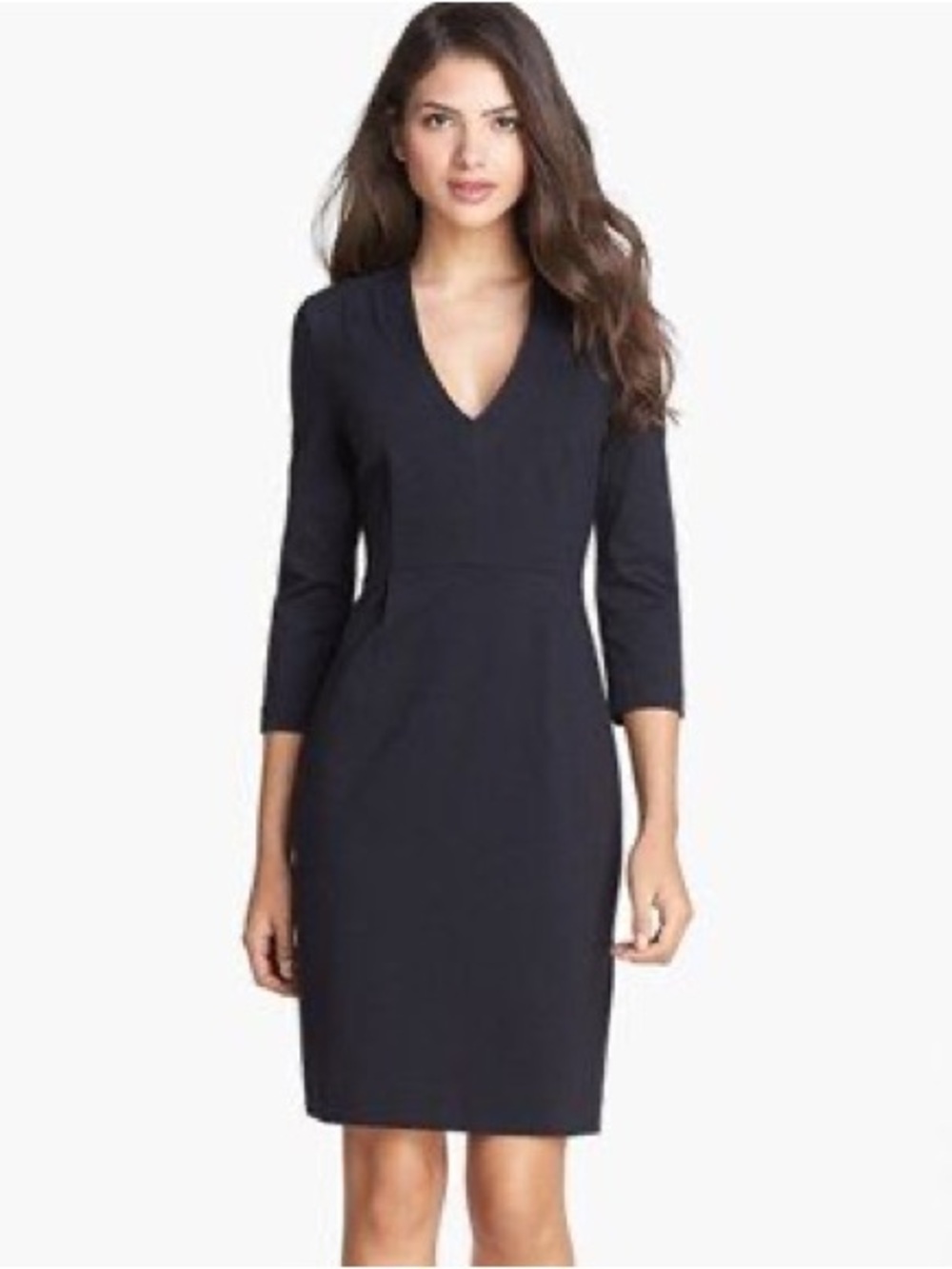 Kate Spade Darlene Stretch Dress Black V Neck 3/4 Sleeve Designer Classic 8